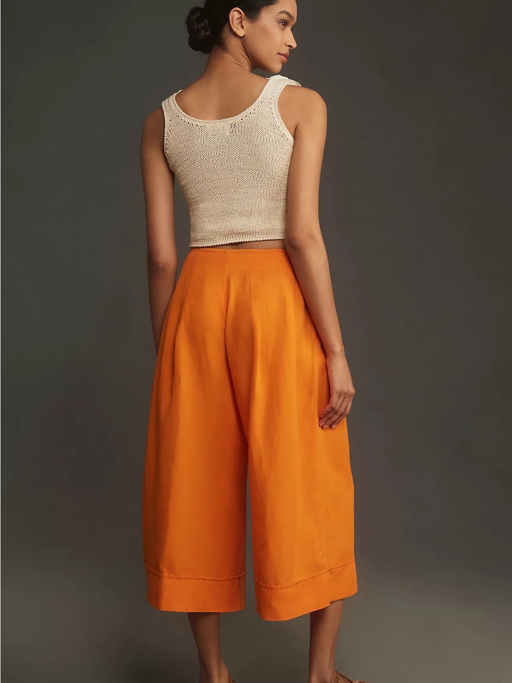 Maeve Linen Blend Pleat Front Wide Leg Culottes Pants Orange Size 8 - Picture 2 of 10
